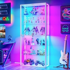 6-Tier RGB Glass Display Cabinet with APP Control & Adjustable Glass Shelves