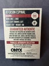 Jeferson Espinal 2021 Onyx Vintage AUTO GREEN #/50 Baseball Card #EAJE 