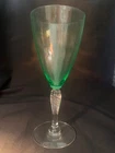 Six (6) 8" Depression Era Green Glasses or Goblets with Etched Stems