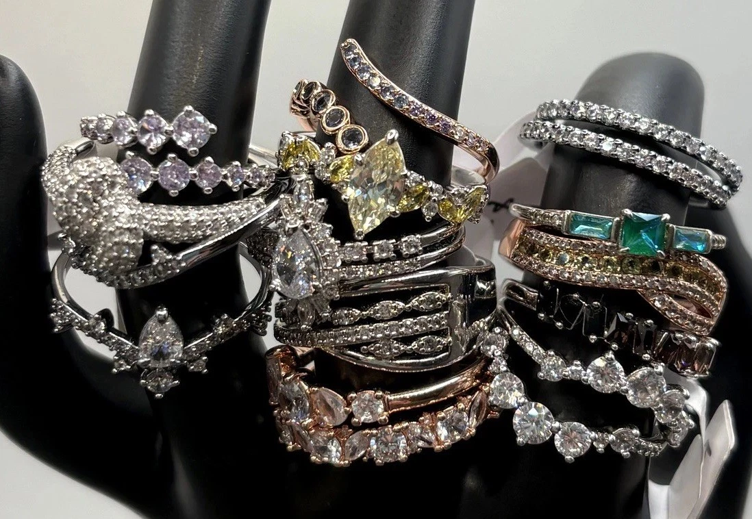 Lot Of Bomb Party Rings Cocktail Statement Crystal Silver / Rose / Gold Tone - product detail image 2