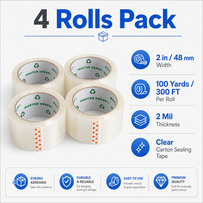 4 Rolls Shipping Box Packing Sealing Tape 2'' x 100 Yards 300FT w/ FREE Shipping