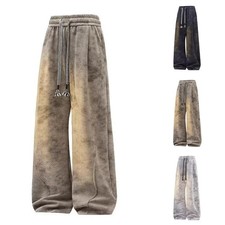Tie Dye Men Retro Casual Pants Straight Loose Fit Drawstring Trousers US
