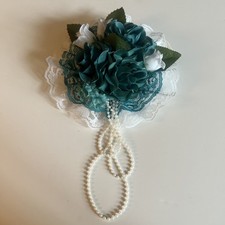 Faux 3  Open Roses Bouquet Silk Flowers Teal Corsage Artificial 7  Wide C 11  L