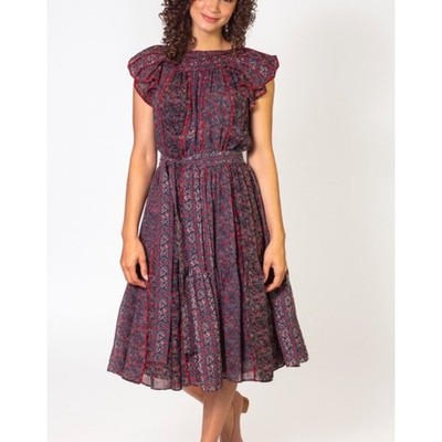 ULLA JOHNSON Callista Belted Gathered Twilight Floral Silk Dress Size 6