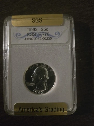1962 Silver P Washington Proof Quarter SGS CERTIFIED PR70