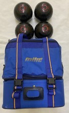 Vintage Almark Clubmaster Lawn Bowls Set of 4 Medium Size with Blue Mitre Bag