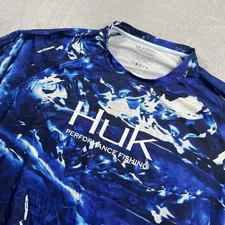 Huk Performance Fishing Shirt Mens 3XL Long Sleeve Blue Camo Mossy Oak