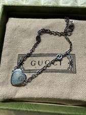 Gucci Heart Bracelet Interlocking G Sterling Silver 925 chian GG logo Blue Used