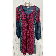 Matilda Jane Womens Multicolor Floral Velvet Trim Tie Neck Dress Size Medium