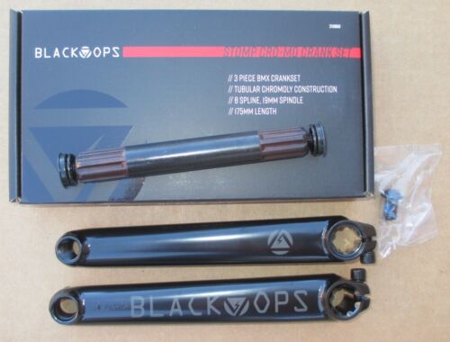 Crank Set Black Ops Stomp Cro-Mo 3 piece 8 Spline BMX Crankset Black 175mm New - Picture 1 of 14