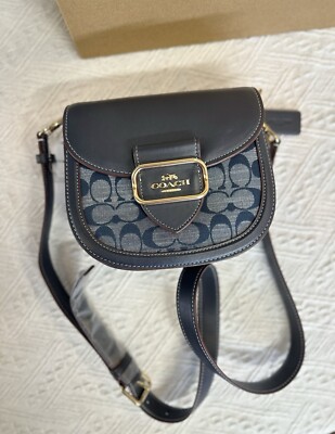COACH PURSE Morgan Saddle Bag Signature Shoulder Blue Denim