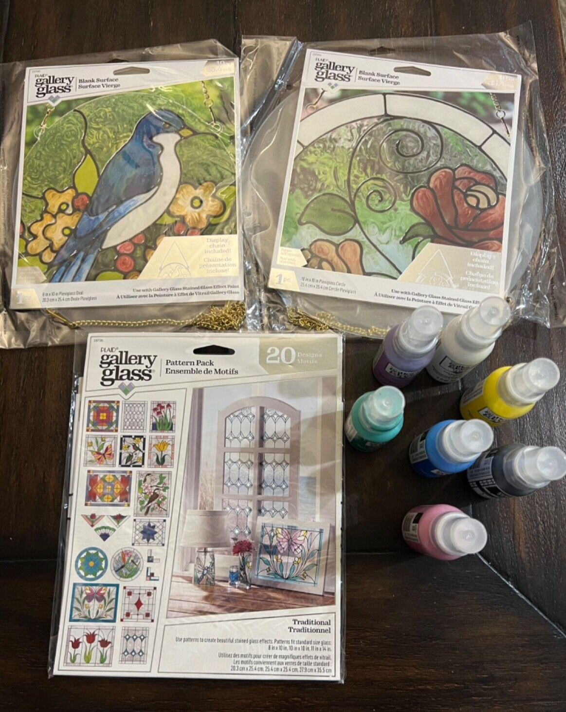 Plaid Gallery Glass Stained Glass Kit Lot Paints Blank Surfaces Pattern Pack NEW