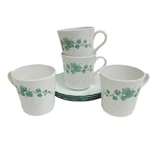 (4) Corelle By Corning Callaway Green Ivy Coffee Mug Tea Cups & Saucer Plates