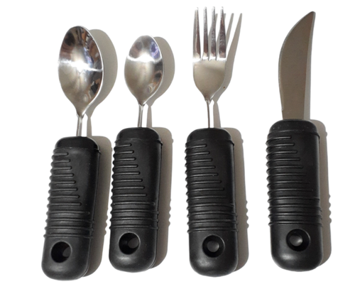 4 Pc Sammons Preston Sure Grip Fork Knife Spoon Aid Utensil Silverware Bendable