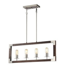 4-Light Brushed Nickel and Wood Finish Island Linear Chandelier