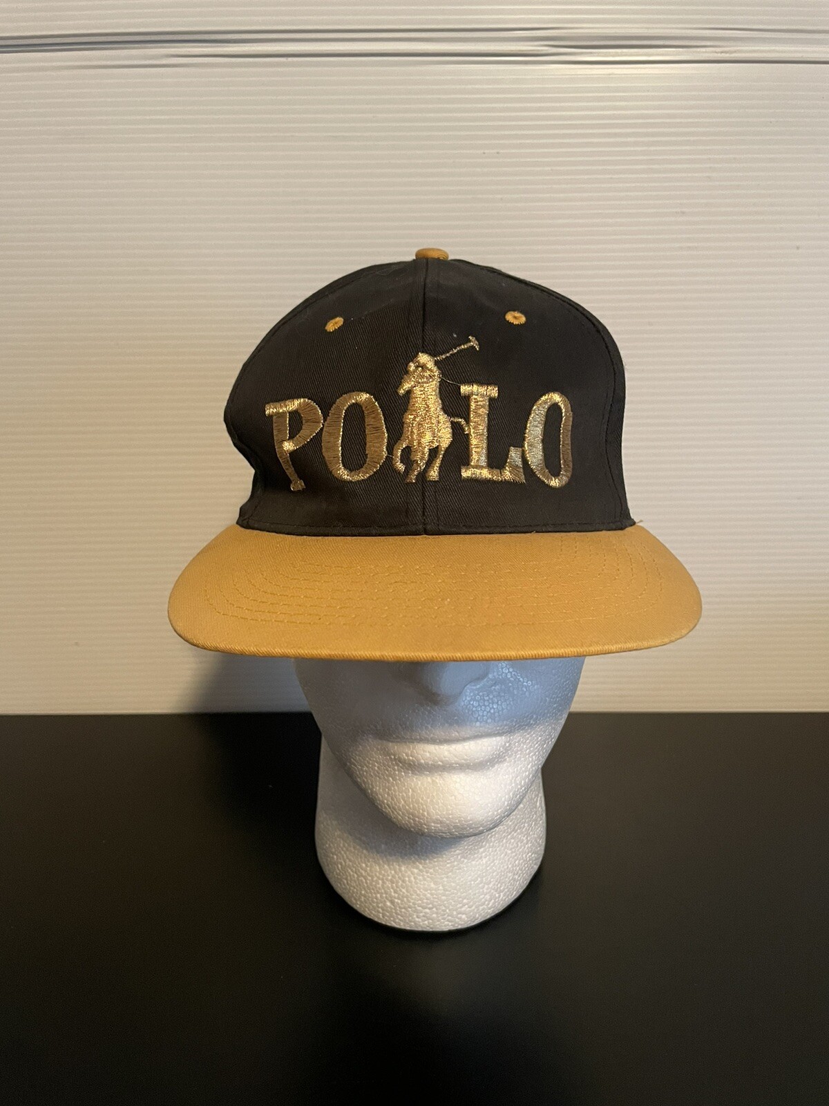 Cappello vintage Polo Ralph Lauren uomo snapback berretto scritto nero oro logo pony anni 90