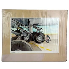 Vintage Rick Kersten Bros Art Print The Old Pro Pilot Airplane Aviation Cartoon