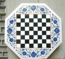 18'' white Marble Chess Table Top Pietra Dura Inlay malachite Children Game p20