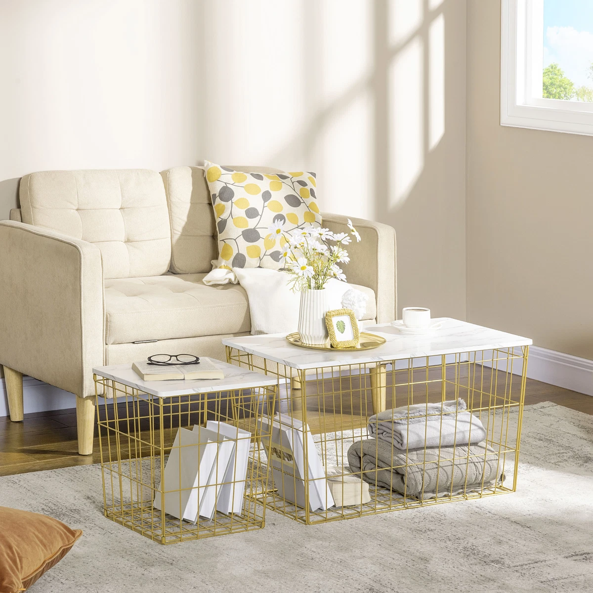 White and gold coffee clearance table with storage