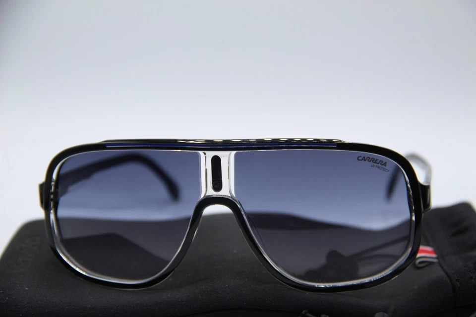 NEW CARRERA 1058/S D5108 BLACK CLEAR BLUE AUTHENTIC SUNGLASSES W/CASE 63-11 - Image 2 of 4