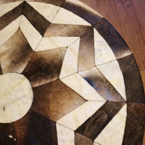 100% Authentic Egyptian Genuine Hair Cowhide Leather Patchwork Rug Carpet #205 - Picture 5 of 7