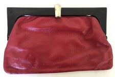Vintage Red Italian Leather Perspex Clasp Clutch Purse Bag
