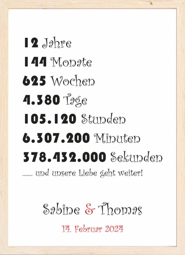 Jahrestag Hochzeitstag Geschenk 12 Jahre Geschenkidee für Paare Mann Frau DIN A4