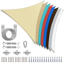 ColourTree Sun Shade Sail Triangle with Hardware Kits + Cable Wires Ropes
