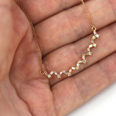 0,55 ctw natürliches Baguette & runder Diamant massiv 14k Rotgold Cluster Halskette