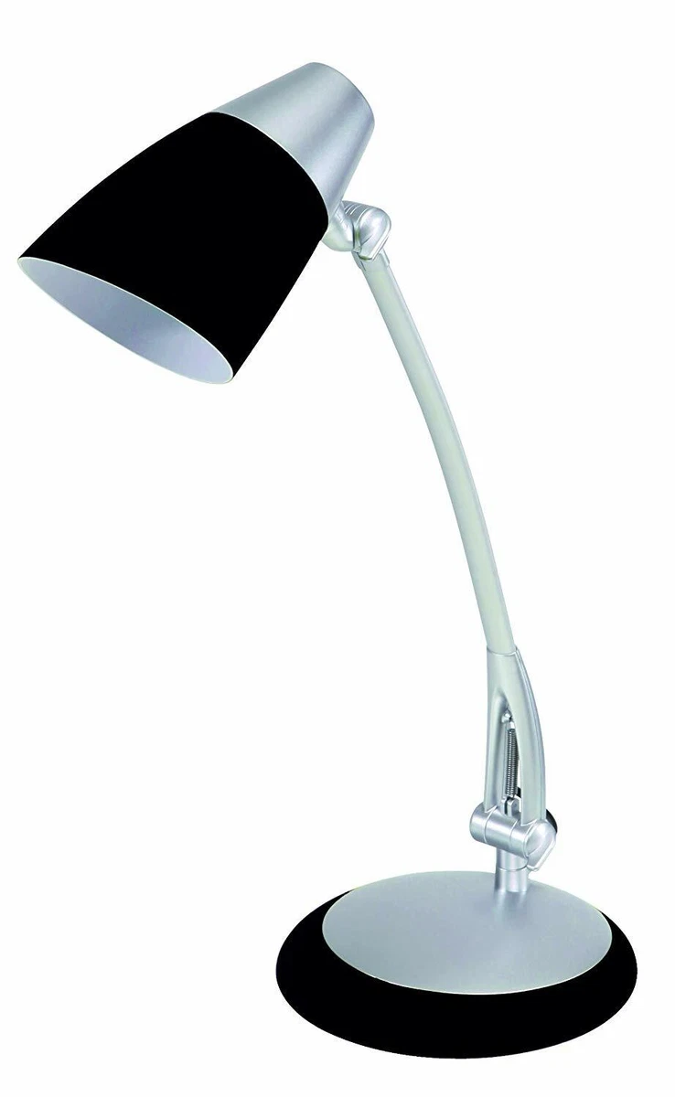 Alba Fluofit Black Desk Lamp Light Office Home Articulated Head Silver Black E27
