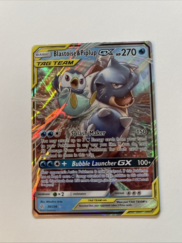 ** Blastoise & Piplup GX Tag Team 38/236 NM Pokemon SM Cosmic Eclipse