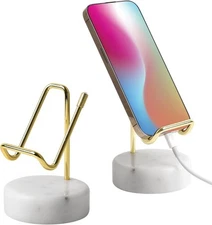 Marble Phone Stand with Metal Holder Charging Available While Using Swipe Up to