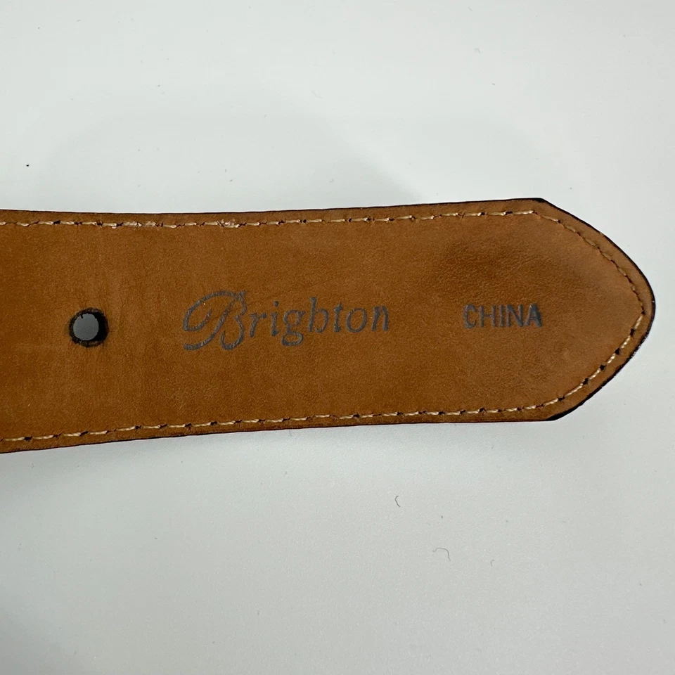 Vtg Brighton Black Leather Croc Embossed Braided Western Belt Heart Buckle XL 36 - Image 4 of 4