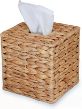 Water Hyacinth Handwoven Tissue Box Cover, Natural Handmade Wicker Napkin Box Ho