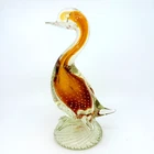 Vintage Murano Style Art Glass Duck Amber Bullicante Controlled Bubble MCM 11