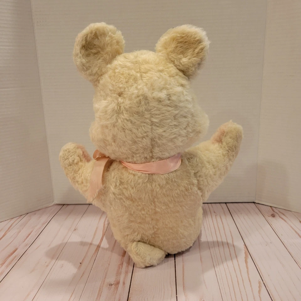 Oso de peluche vintage años 50 60 peluche animal blanco rosa juguete MCM pesado Foto 3 de 4