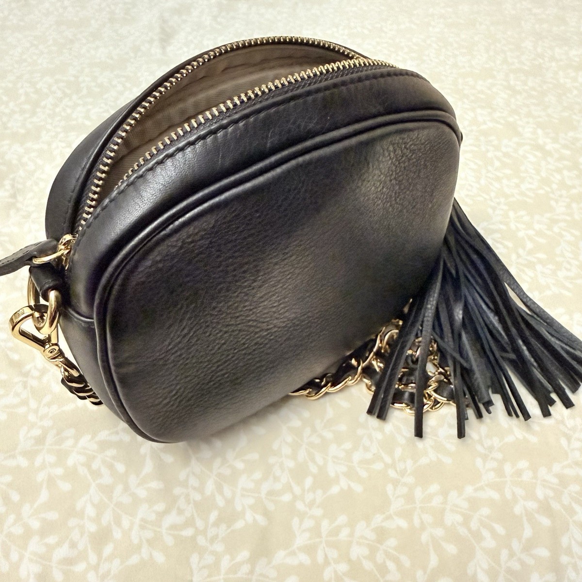 Mario Valentino Black Shoulder Bag with Chain Strap and Tassel for