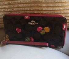 NWT Coach Long Zip Around Wallet In Signature Canvas With Ornaments Print 288