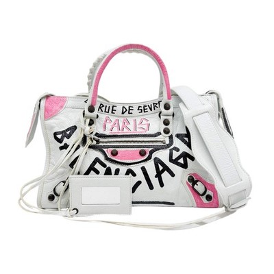 BALENCIAGA Mini City Graffiti White Leather Two Way Bag | eBay