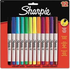 12-Pack Sharpie Permanent Markers, Ultra-Fine Point, Assorted Colors