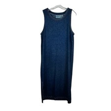 Studio Ease Denim Long Maxi Dress Sleeveless 12 Side Slits Modest 100% Cotton