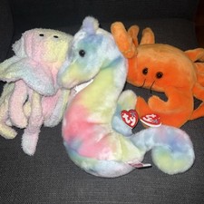 TY Beanie Buddy Neon the Seahorse 09417 11"  crab Digger  Jelly Fish NWT