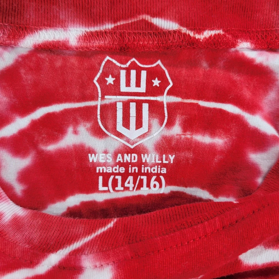 Wes & Willy Ohio State Tie Dye Shirt Youth L 14/16 Red White Spell Out Logo - Image 2 of 4