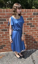 Vintage Dress Juniors Blue Cottagecore Boho Flutter Sleeve 80's Retro Midi Flowy