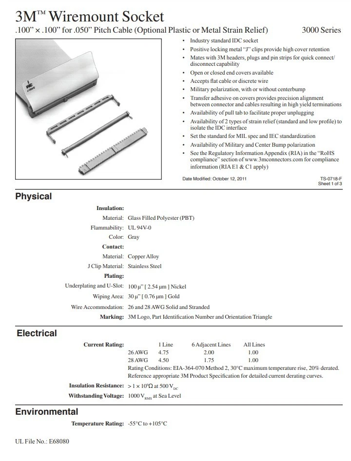 3M 3000 Series 2.54 x 2.54 mm Cable Mount IDC Socket Connectors 3414-600 (1 pcs) - Image 3 of 4