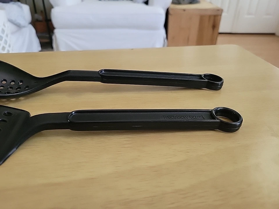 "Espátula giratoria de nailon negra vintage Farberware y cuchara ranurada 12""" Foto 3 de 4