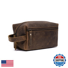 KomalC Leather Travel Toiletry Bag Dopp Kit for Men  Women Waterproof
