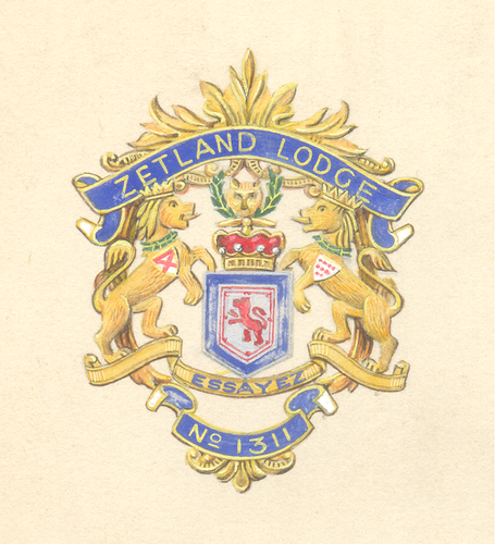FRANC-MACONNERIE England, 1311 ZETLAND LODGE Héraldic painting/freemasson c.1890 - 第 1/4 張圖片
