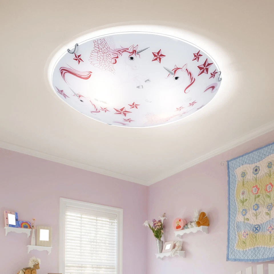 LED Fille Couvrir Lampe Licorne Étoiles Enfants Chambre Verre Lampe Rose Blanc - Photo 3/4