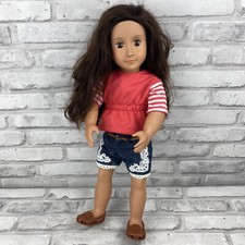 Our Generation 18" Doll Brunette Brown Eyes Denim Shorts Shirt Shoes EUC